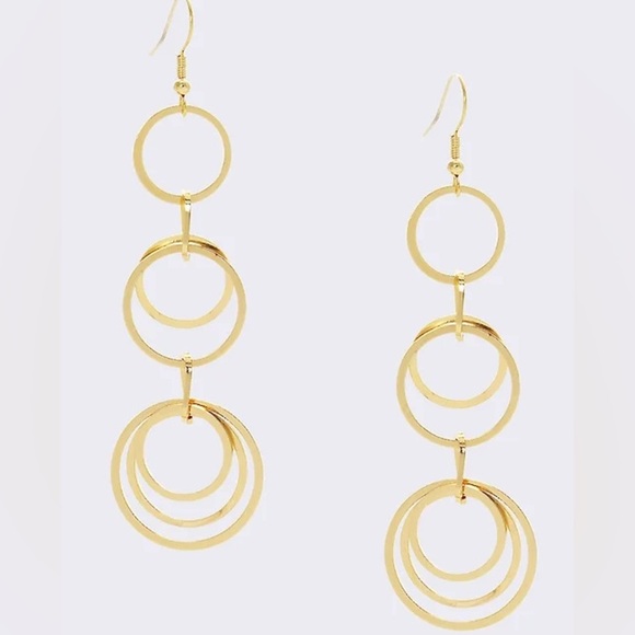 Modern Triple Interlocking Round Hoop Pierced Earrings (New) - Picture 4 of 4